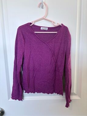 3/$10 - Eyeshadow Magenta Ribbed Wrap V-Neck Sweater